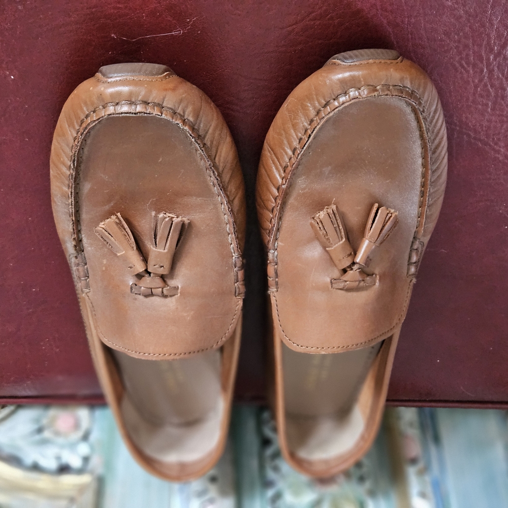 Brown Leather Slip-On Loafers with Tassel Detail